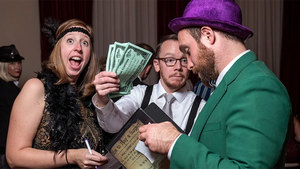 Guests enjoying a Kansas City murder mystery party